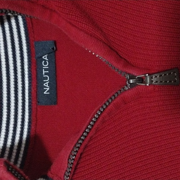 Nautica Mens Large 1/4 Zip Sweater Red & Navy Blue - Picture 4 of 7